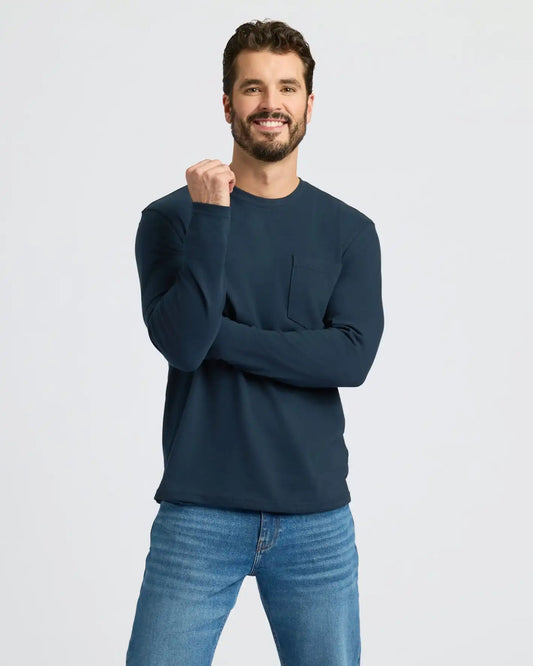 Black & Navy Heavyweight Long Sleeve Pocket Crew 2-PacK
